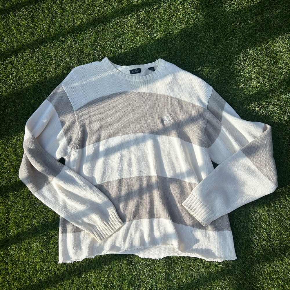 Striped White and Gray Sweater